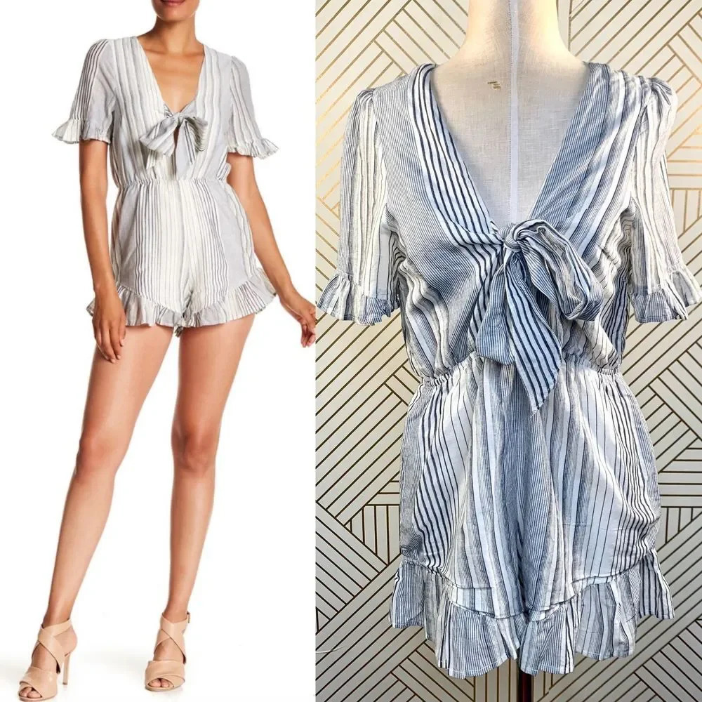 Lucca‎ Couture Front Tie Short Sleeve Stripe Romper